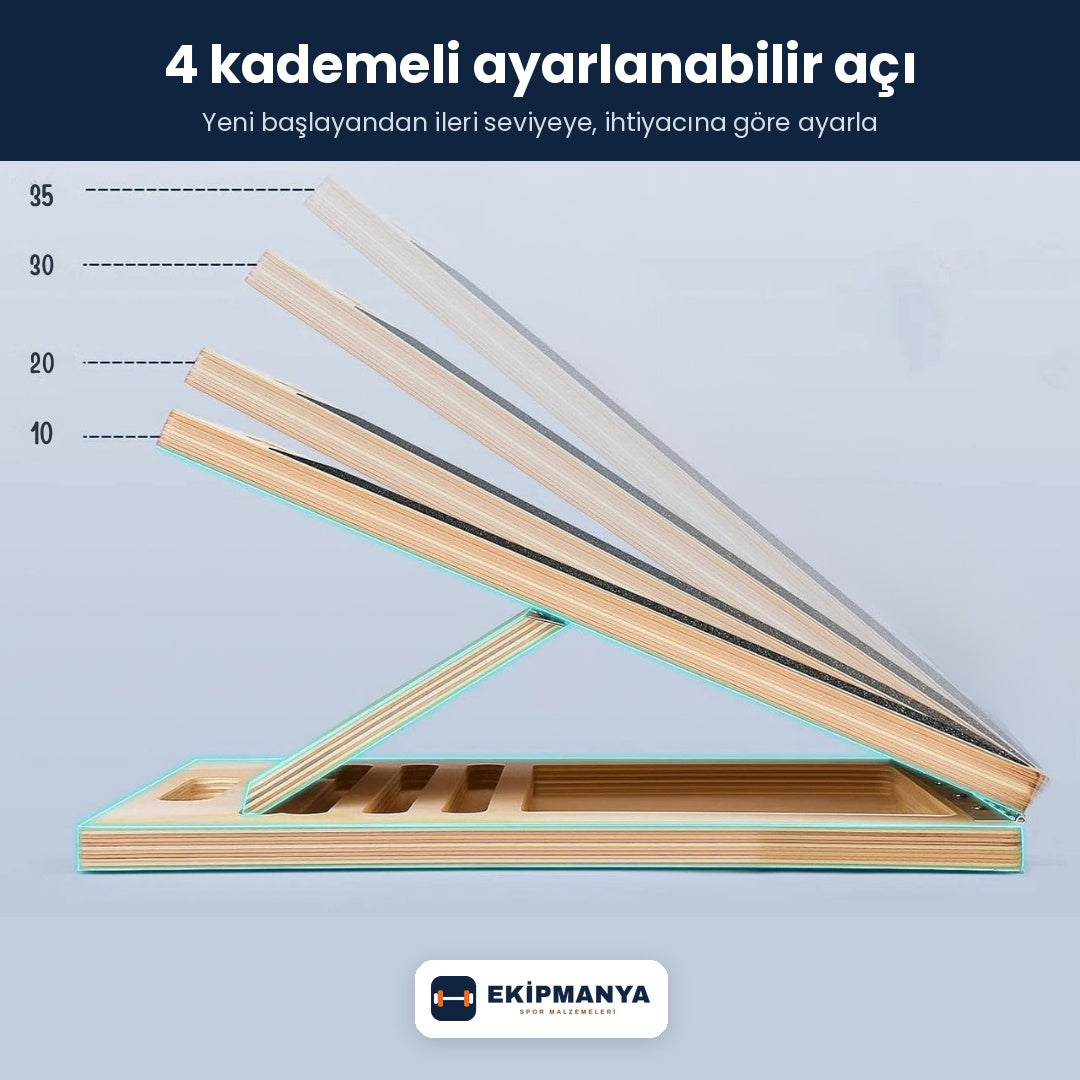 Ekipmanya Eğim Pro – Ayarlanabilir Ahşap Esneme Tahtası | Baldır ve Aşil Germe Rampası