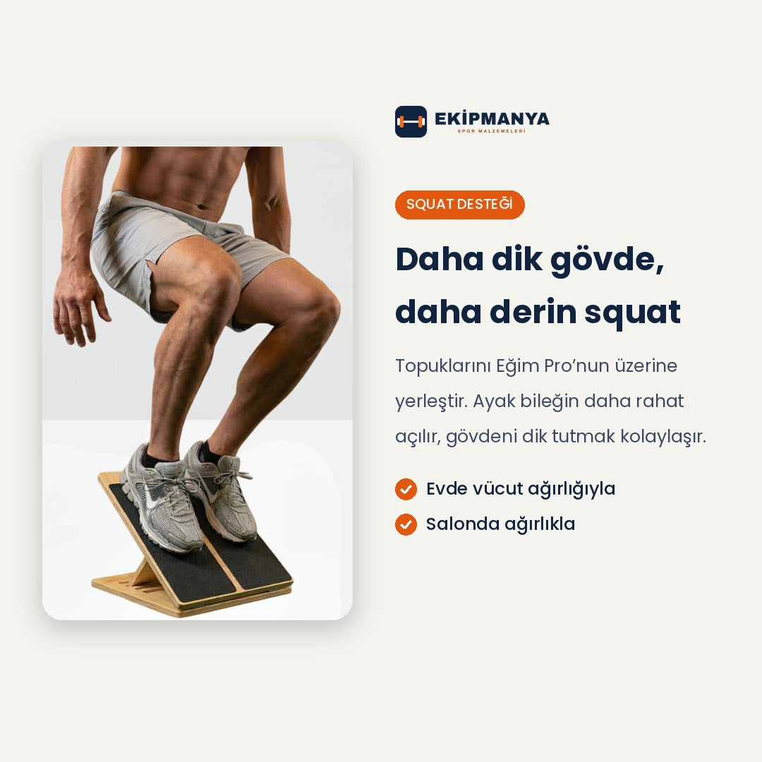 Ekipmanya Eğim Pro – Ayarlanabilir Ahşap Esneme Tahtası | Baldır ve Aşil Germe Rampası