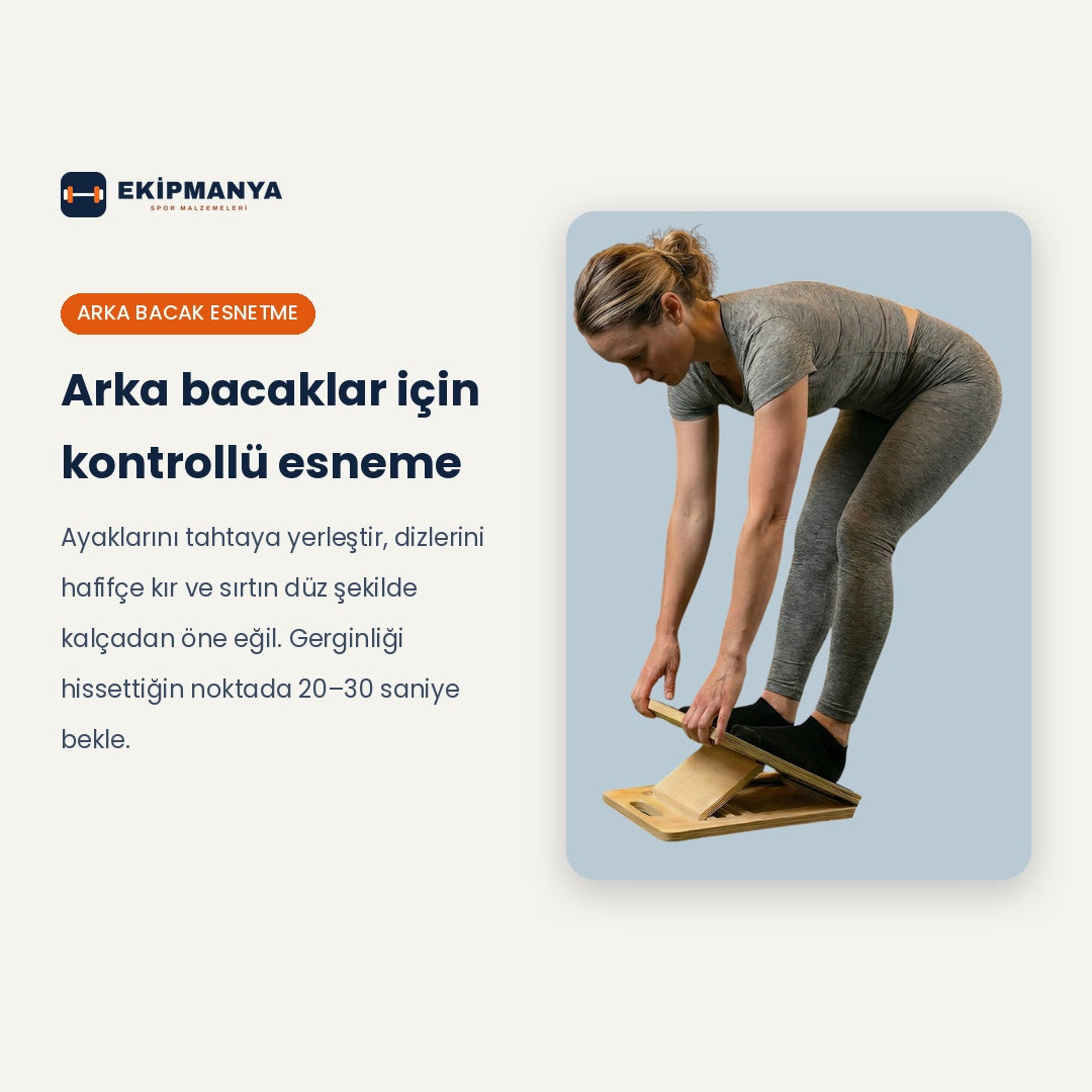 Ekipmanya Eğim Pro – Ayarlanabilir Ahşap Esneme Tahtası | Baldır ve Aşil Germe Rampası