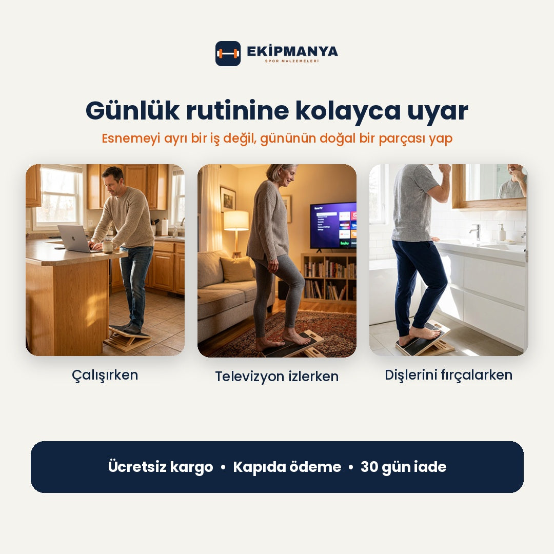 Ekipmanya Eğim Pro – Ayarlanabilir Ahşap Esneme Tahtası | Baldır ve Aşil Germe Rampası